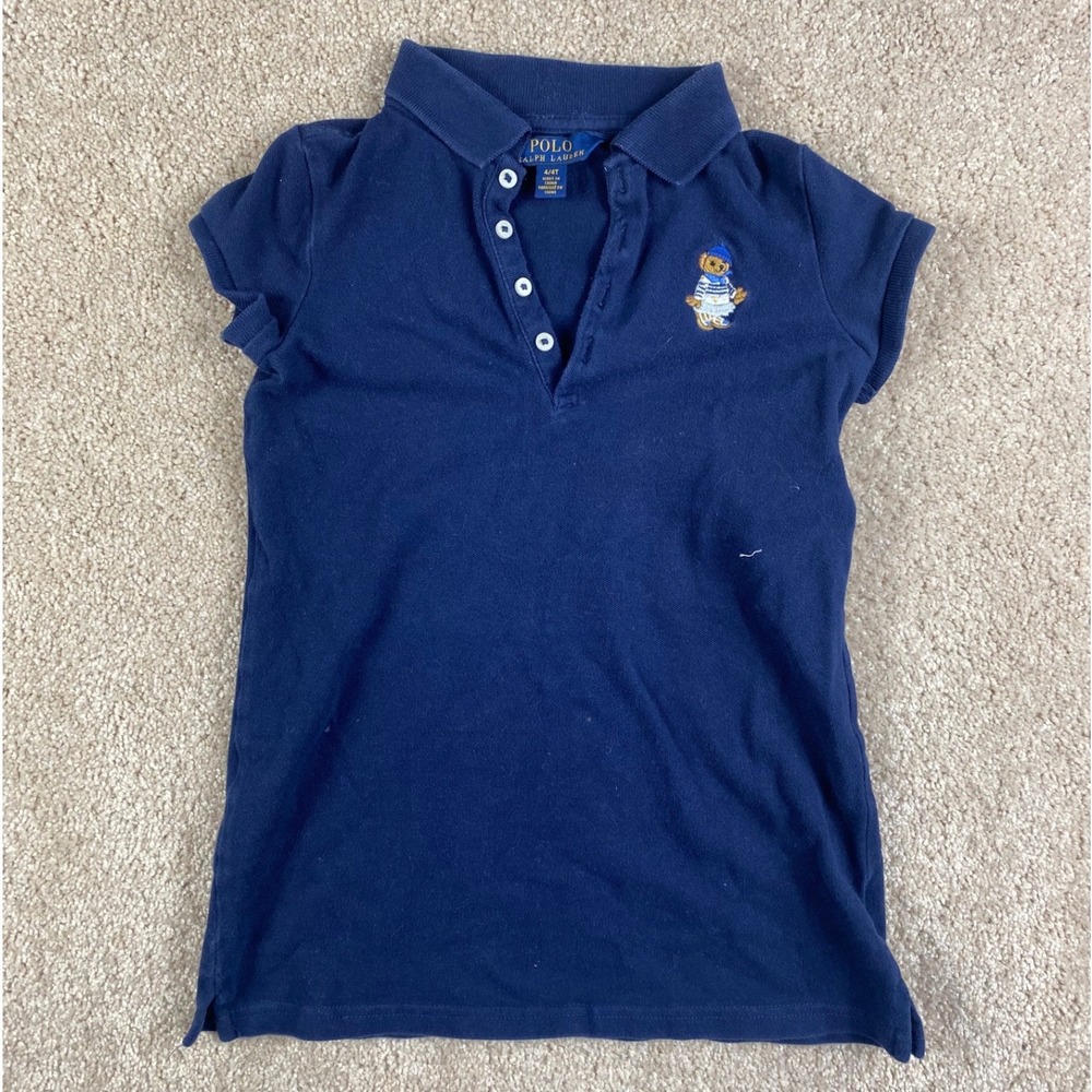 Polo Ralph Lauren Navy Blue Polo Bear Short Sleeve Shirt Kids Size 4 4T